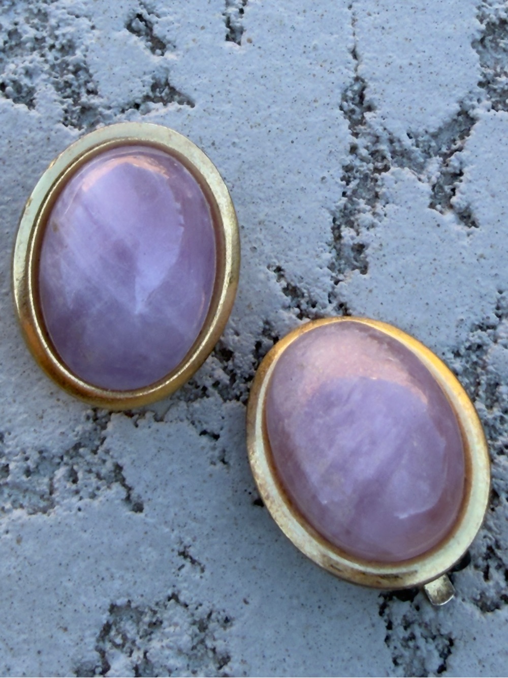 Gold-Tone Amethyst Oval Stone Clip-On Earrings - Women Jewelry